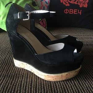 Aldo black cork wedges